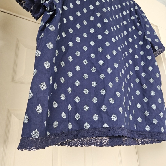 Charter Club Blue 100% Cotton Sleep Shirt Button Front Navy Lace Top New Tag XL - Picture 8 of 9